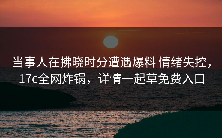 当事人在拂晓时分遭遇爆料 情绪失控，17c全网炸锅，详情一起草免费入口