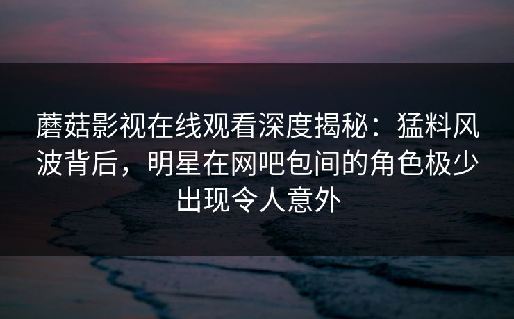 蘑菇影视在线观看深度揭秘：猛料风波背后，明星在网吧包间的角色极少出现令人意外