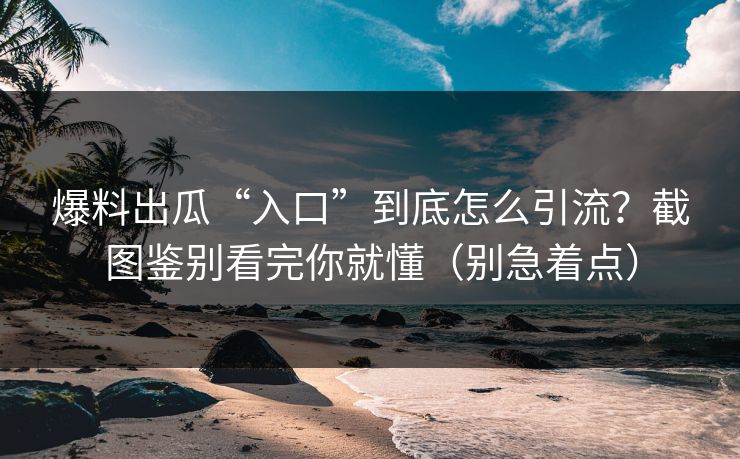 爆料出瓜“入口”到底怎么引流？截图鉴别看完你就懂（别急着点）